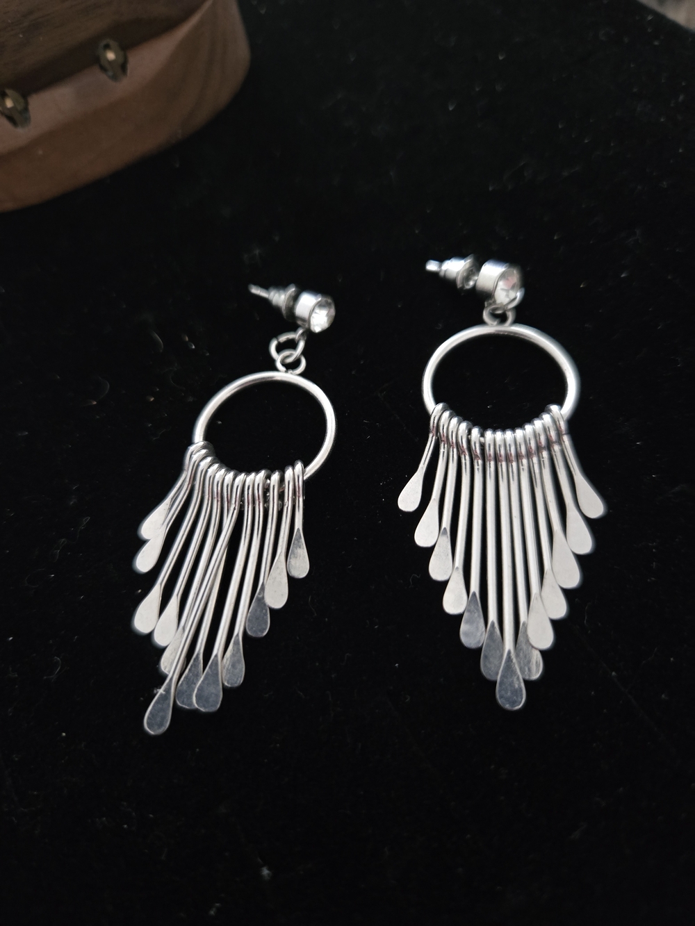 Silver Tone Drop Fringe Hoop Earrings - Women Jewelry